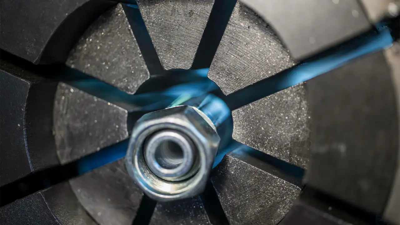 Schlauch ist in der Mitte von einer Pressmaschine