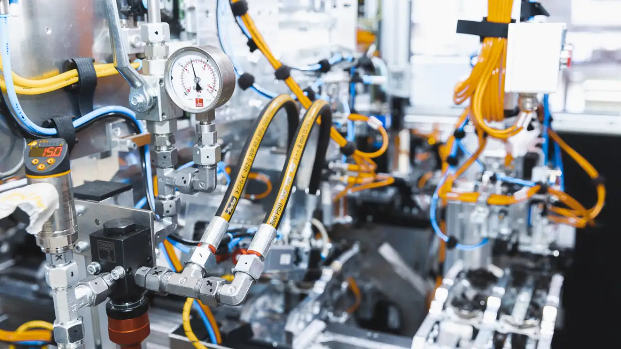 viele verbundene Schläuche sowie Druckmessmaschine