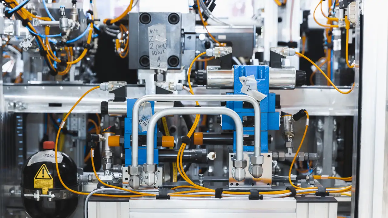 viele bunte Schläuche führen an Maschine